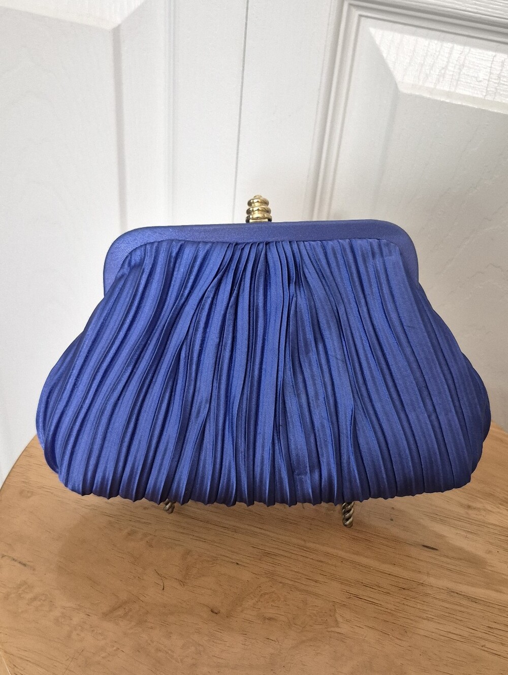 NWTs Sasha Dust Blue Pleated Satin Evening Bag Clutch